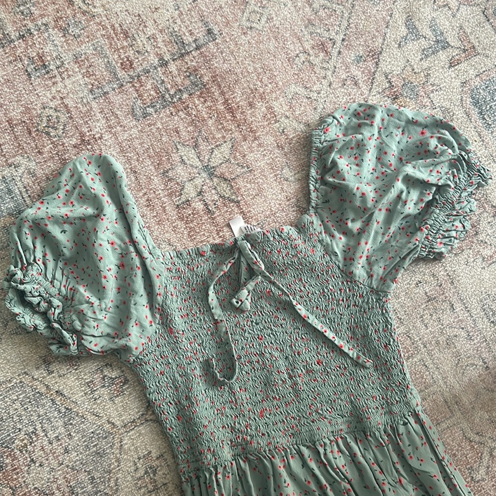 Minty green midi dress - Small - floral maxi dress